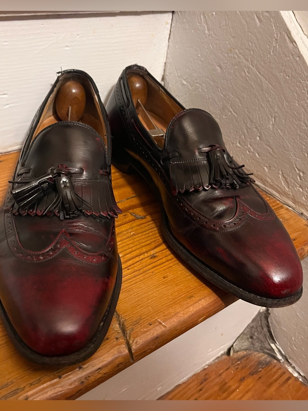 Johnston & Murphy Oxblood Tassel Kiltie Wingtip Loafers
